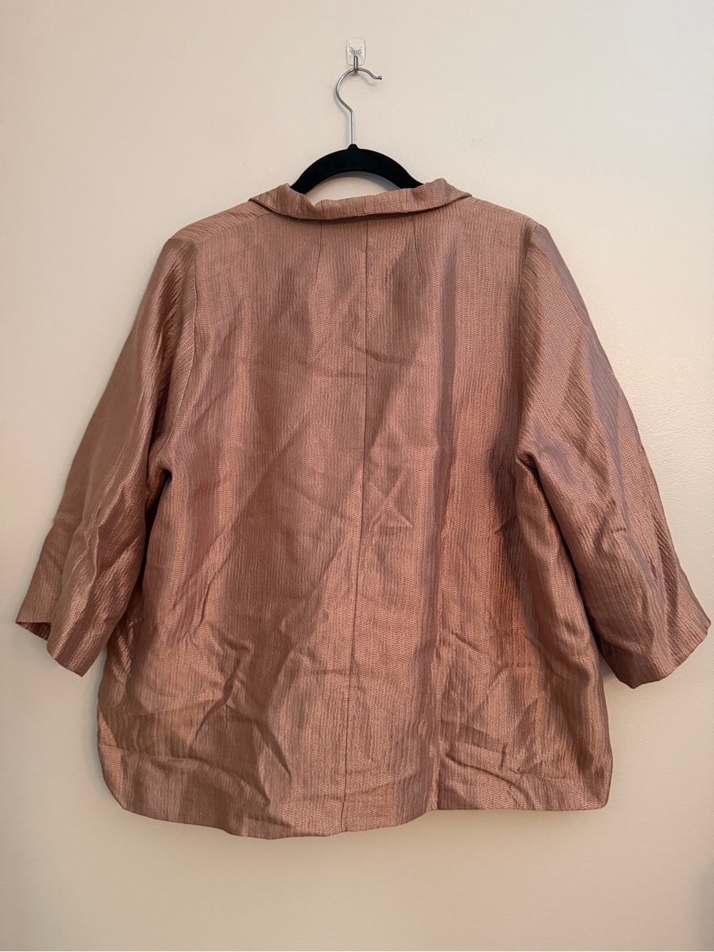 Eileen Fisher 100% Silk Shimmer Jacket Blazer L Rose Gold Pink - Picture 3 of 7